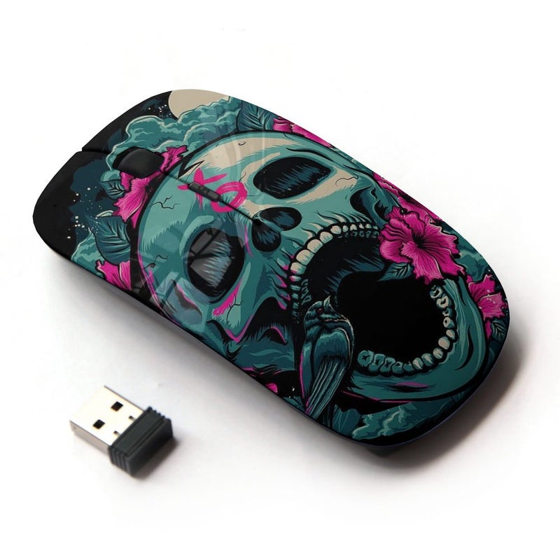 KOOLmouse [ Optical 2.4G Wireless Mouse [ Teal Scream Xo Floral Skull ] - Image 1
